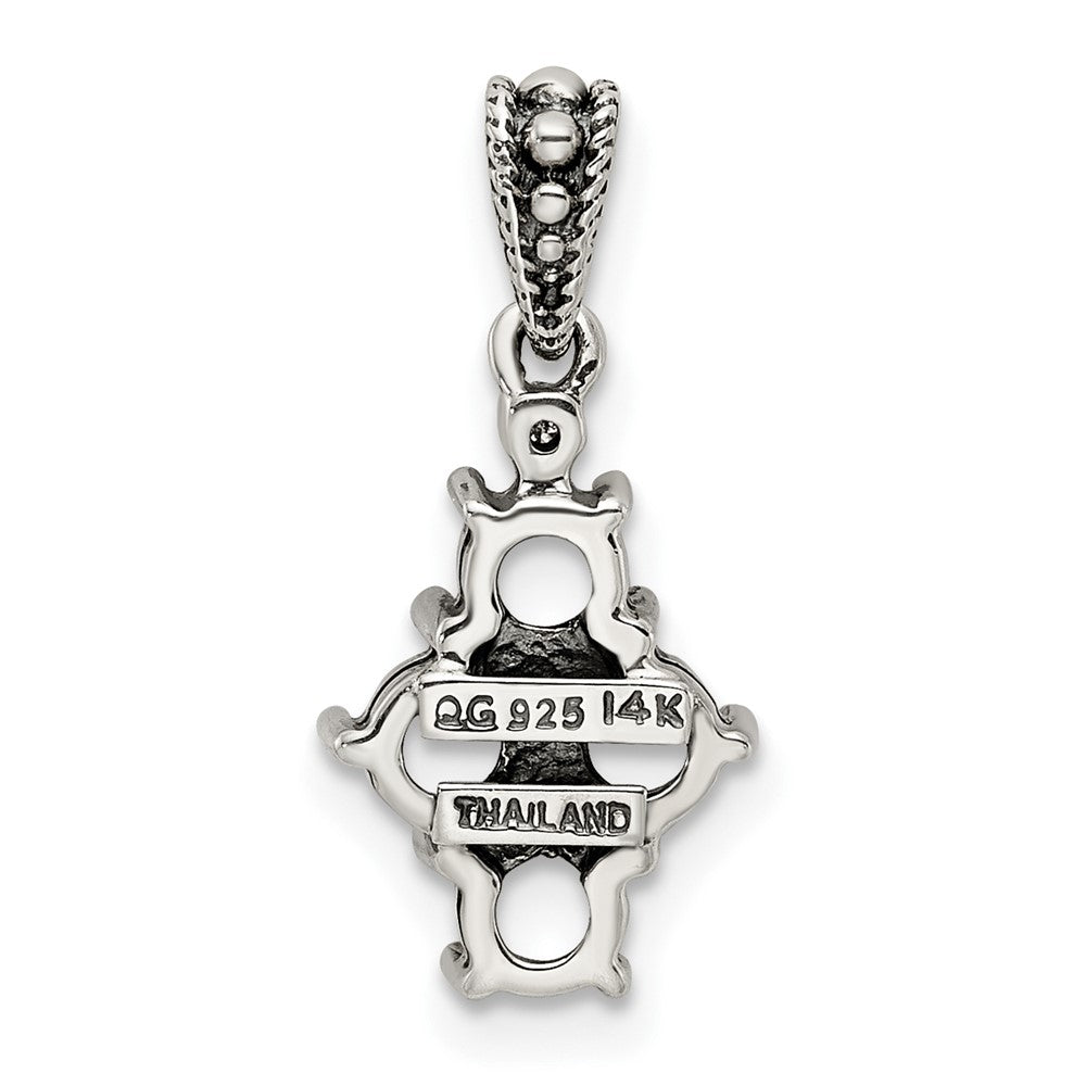 Sterlingsilber Antikisiert mit 14K/silver Bicolor 4-stone mit Diamant Mutter Anhänger