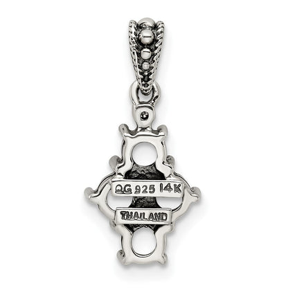 Sterlingsilber Antikisiert mit 14K/silver Bicolor 4-stone mit Diamant Mutter Anhänger