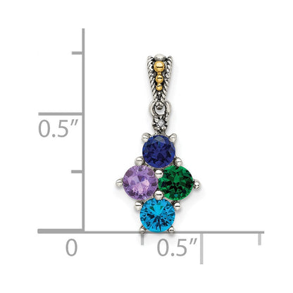 Sterlingsilber Antikisiert mit 14K/silver Bicolor 4-stone mit Diamant Mutter Anhänger