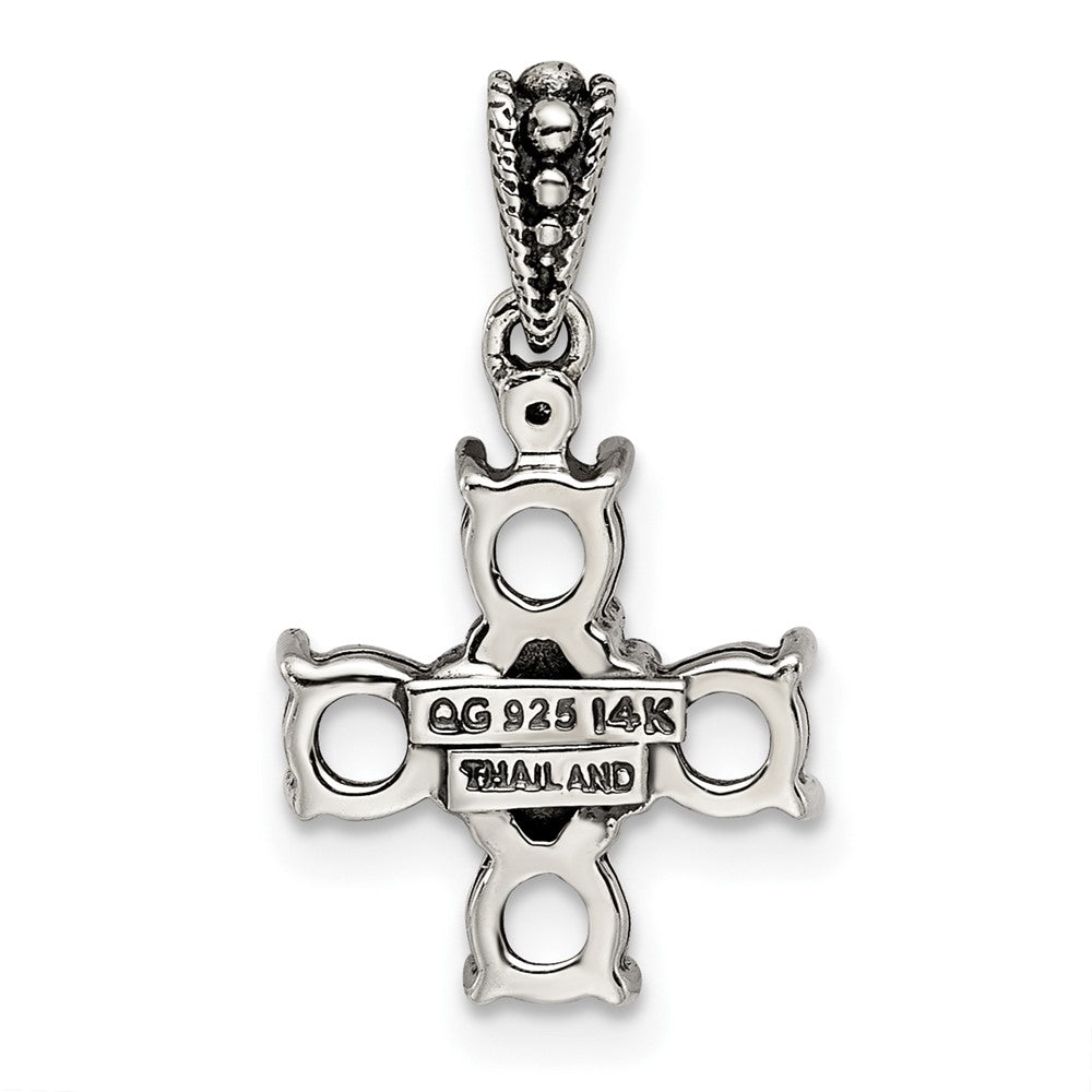 Sterlingsilber Antikisiert mit 14K/silver Bicolor 5-stone mit Diamant Mutter Anhänger