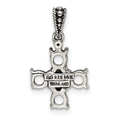 Sterlingsilber Antikisiert mit 14K/silver Bicolor 5-stone mit Diamant Mutter Anhänger