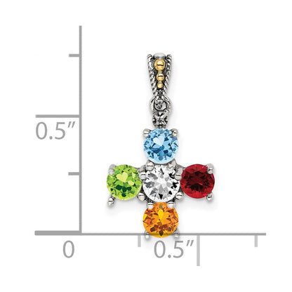 Sterlingsilber Antikisiert mit 14K/silver Bicolor 5-stone mit Diamant Mutter Anhänger