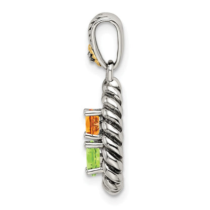 Sterlingsilber Antikisiert mit 14K/silver Bicolor 2-stone mit Diamant Mutter Anhänger