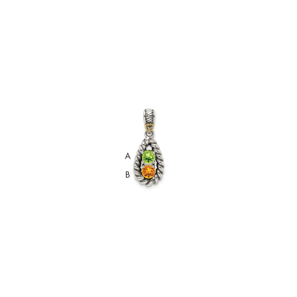 Sterlingsilber Antikisiert mit 14K/silver Bicolor 2-stone mit Diamant Mutter Anhänger