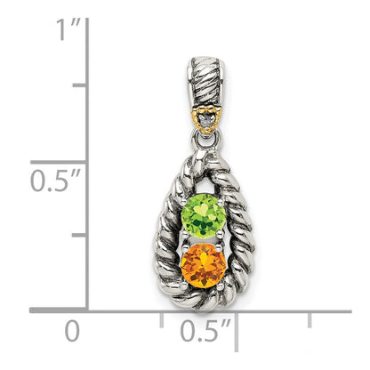 Sterlingsilber Antikisiert mit 14K/silver Bicolor 2-stone mit Diamant Mutter Anhänger