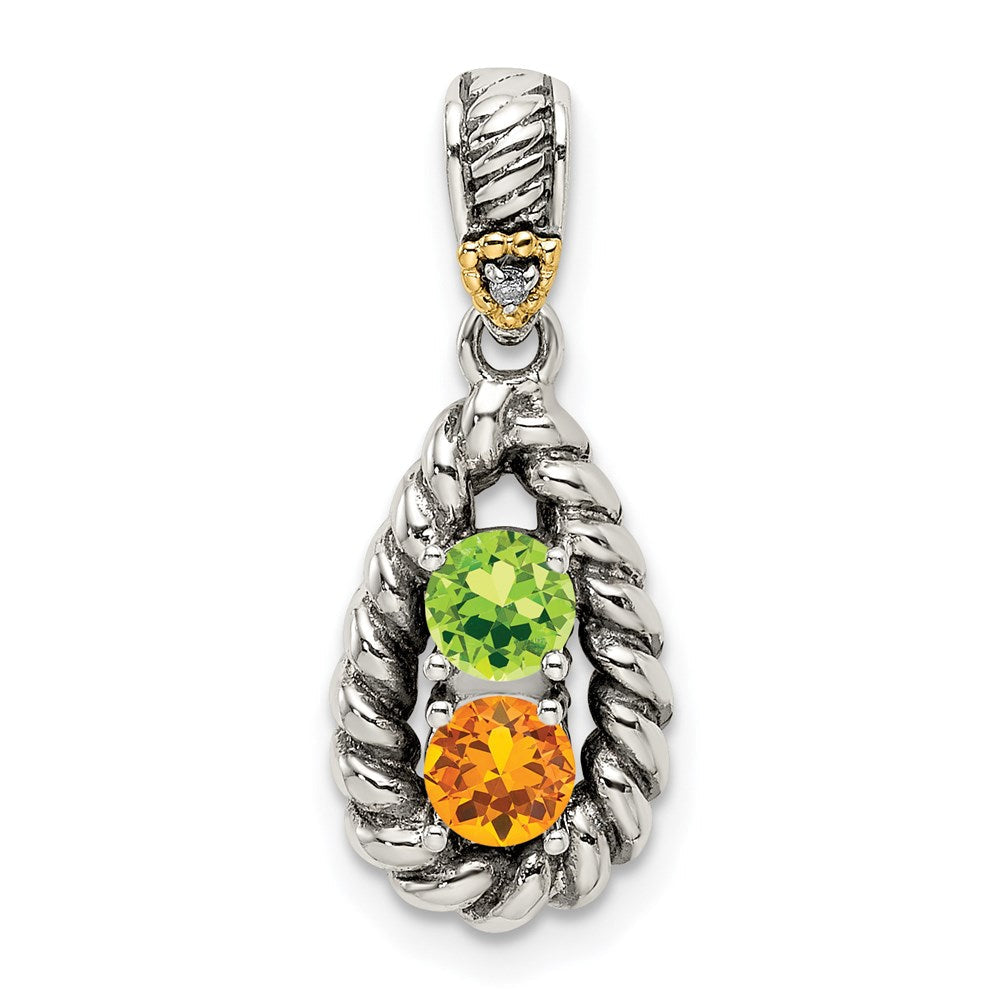 Sterlingsilber Antikisiert mit 14K/silver Bicolor 2-stone mit Diamant Mutter Anhänger