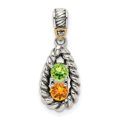 Sterlingsilber Antikisiert mit 14K/silver Bicolor 2-stone mit Diamant Mutter Anhänger