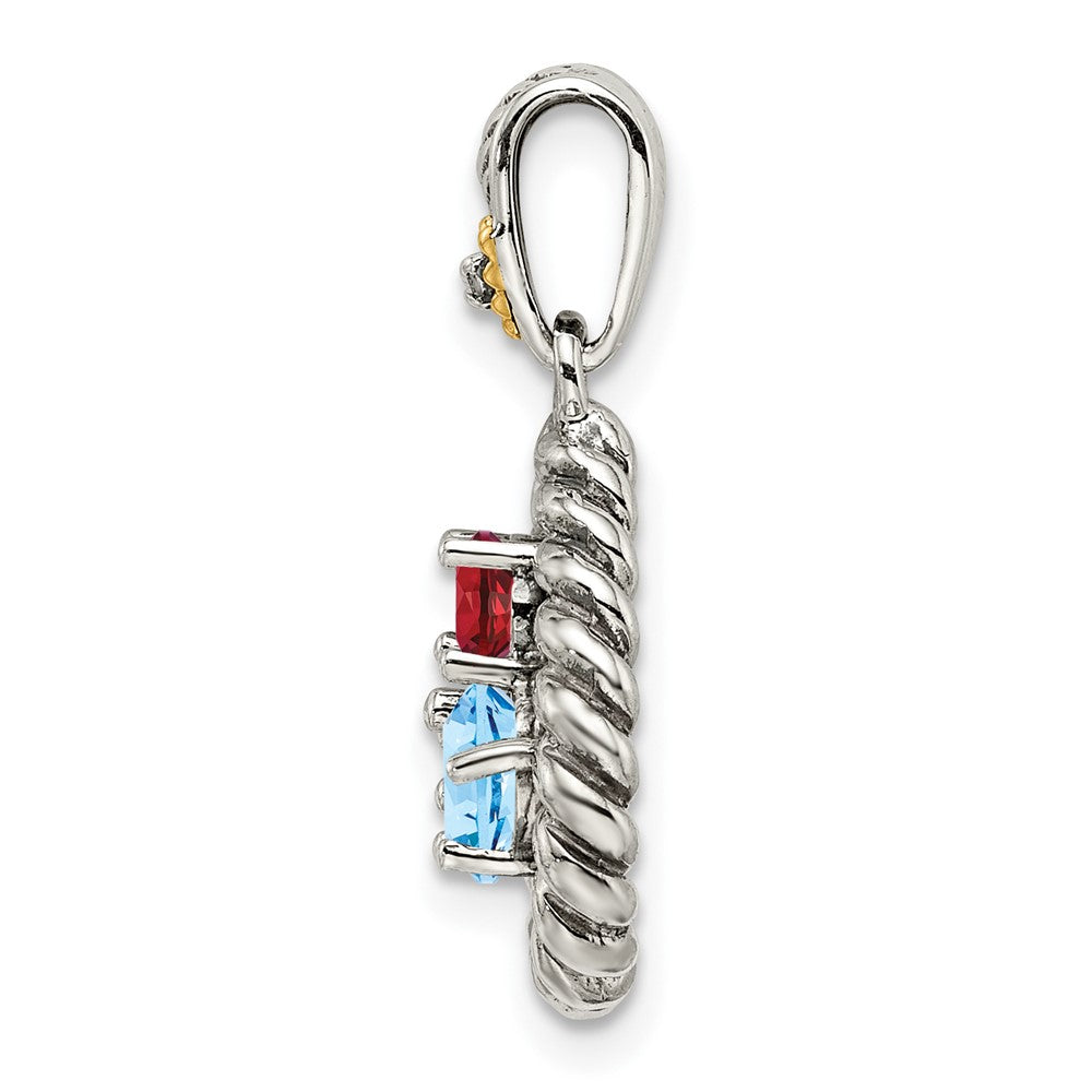 Sterlingsilber Antikisiert mit 14K/silver Bicolor 3-stone mit Diamant Mutter Anhänger