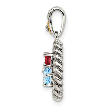 Sterlingsilber Antikisiert mit 14K/silver Bicolor 3-stone mit Diamant Mutter Anhänger