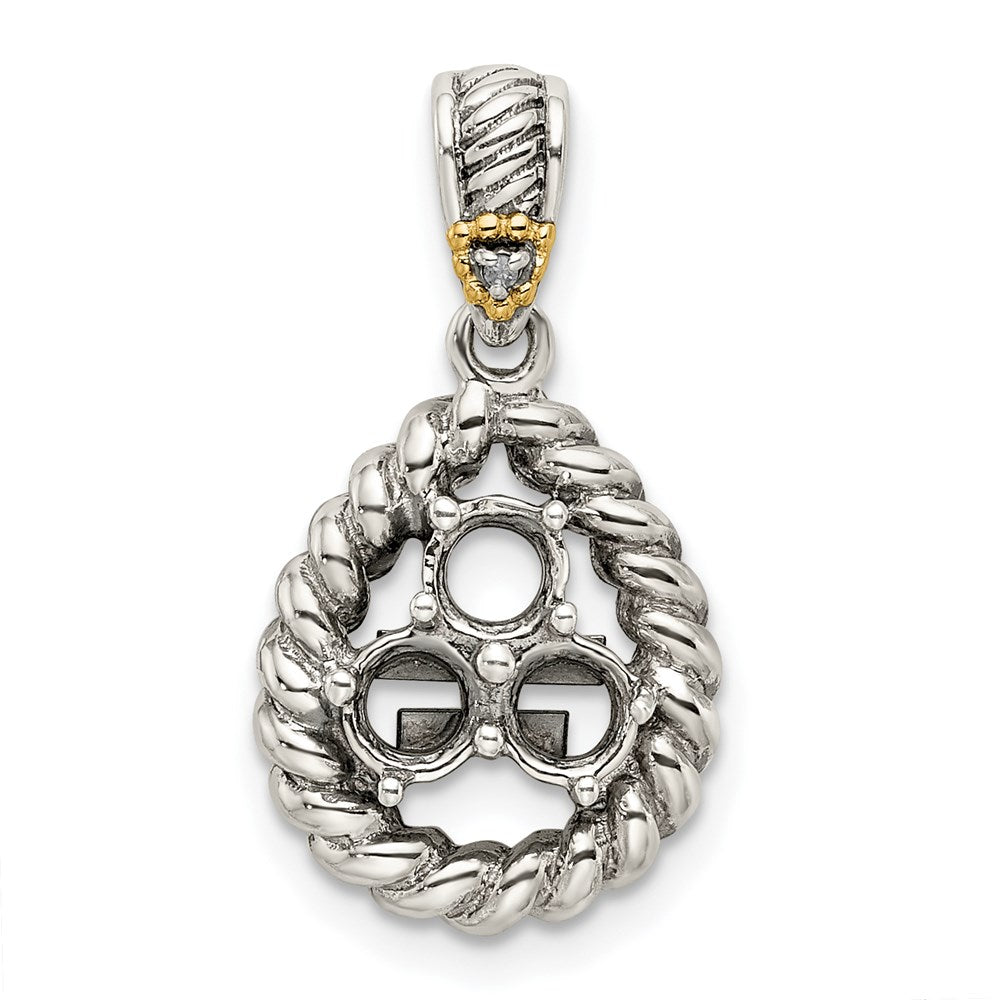 Sterlingsilber Antikisiert mit 14K/silver Bicolor 3-stone mit Diamant Mutter Anhänger