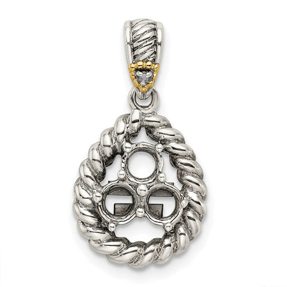 Sterlingsilber Antikisiert mit 14K/silver Bicolor 3-stone mit Diamant Mutter Anhänger