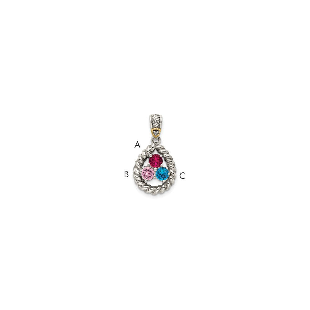 Sterlingsilber Antikisiert mit 14K/silver Bicolor 3-stone mit Diamant Mutter Anhänger