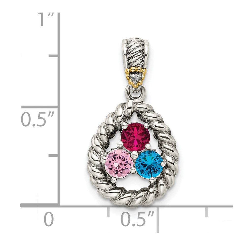 Sterlingsilber Antikisiert mit 14K/silver Bicolor 3-stone mit Diamant Mutter Anhänger