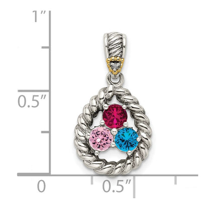 Sterlingsilber Antikisiert mit 14K/silver Bicolor 3-stone mit Diamant Mutter Anhänger
