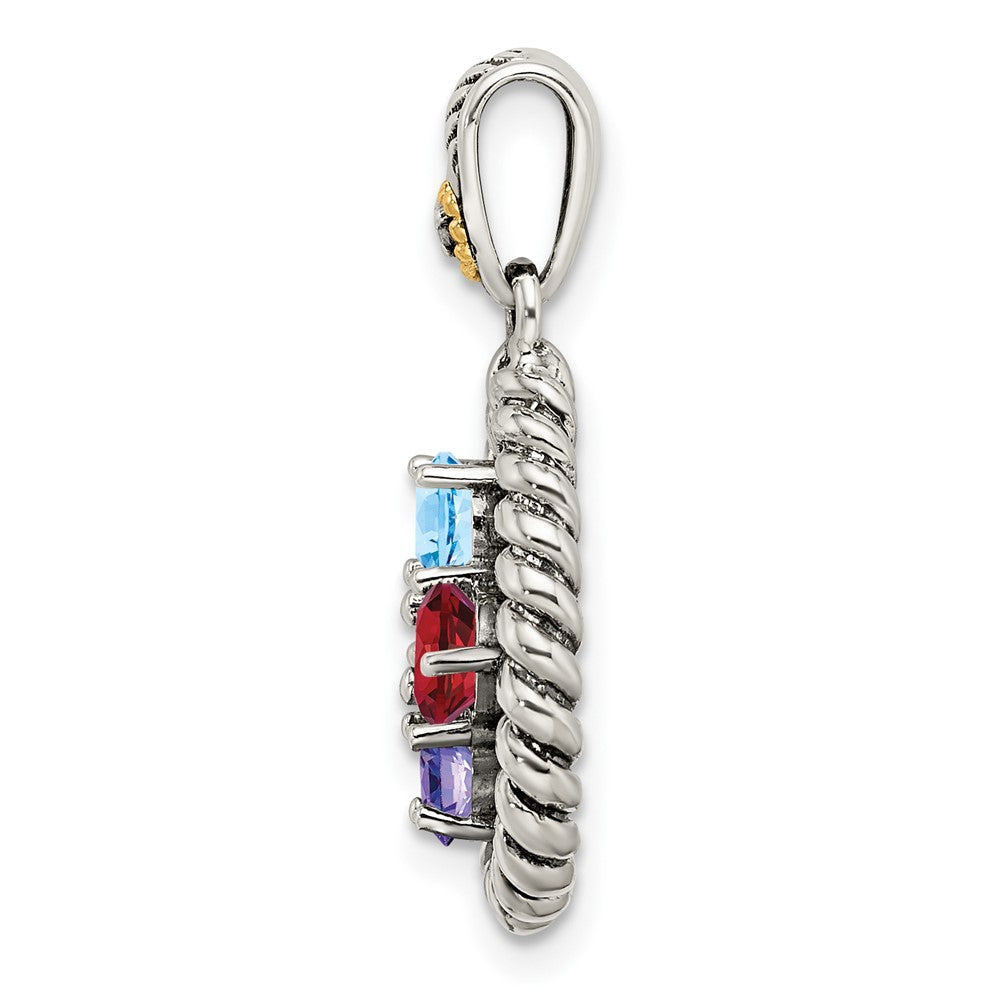 Sterlingsilber Antikisiert mit 14K/silver Bicolor 4-stone mit Diamant Mutter Anhänger