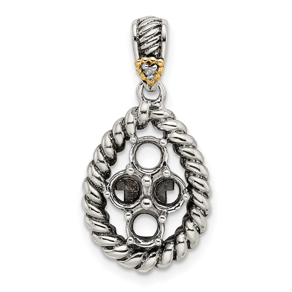 Sterlingsilber Antikisiert mit 14K/silver Bicolor 4-stone mit Diamant Mutter Anhänger