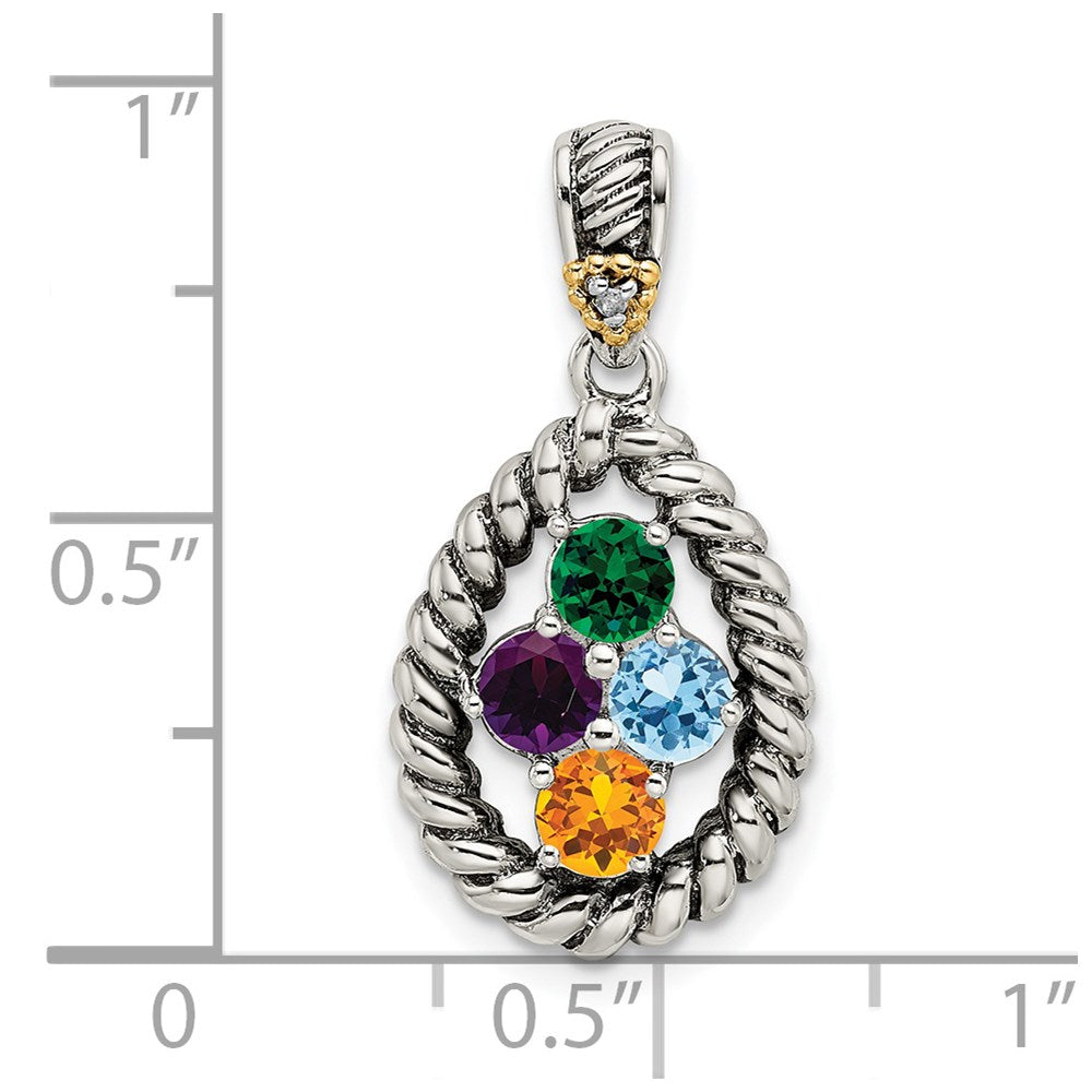 Sterlingsilber Antikisiert mit 14K/silver Bicolor 4-stone mit Diamant Mutter Anhänger