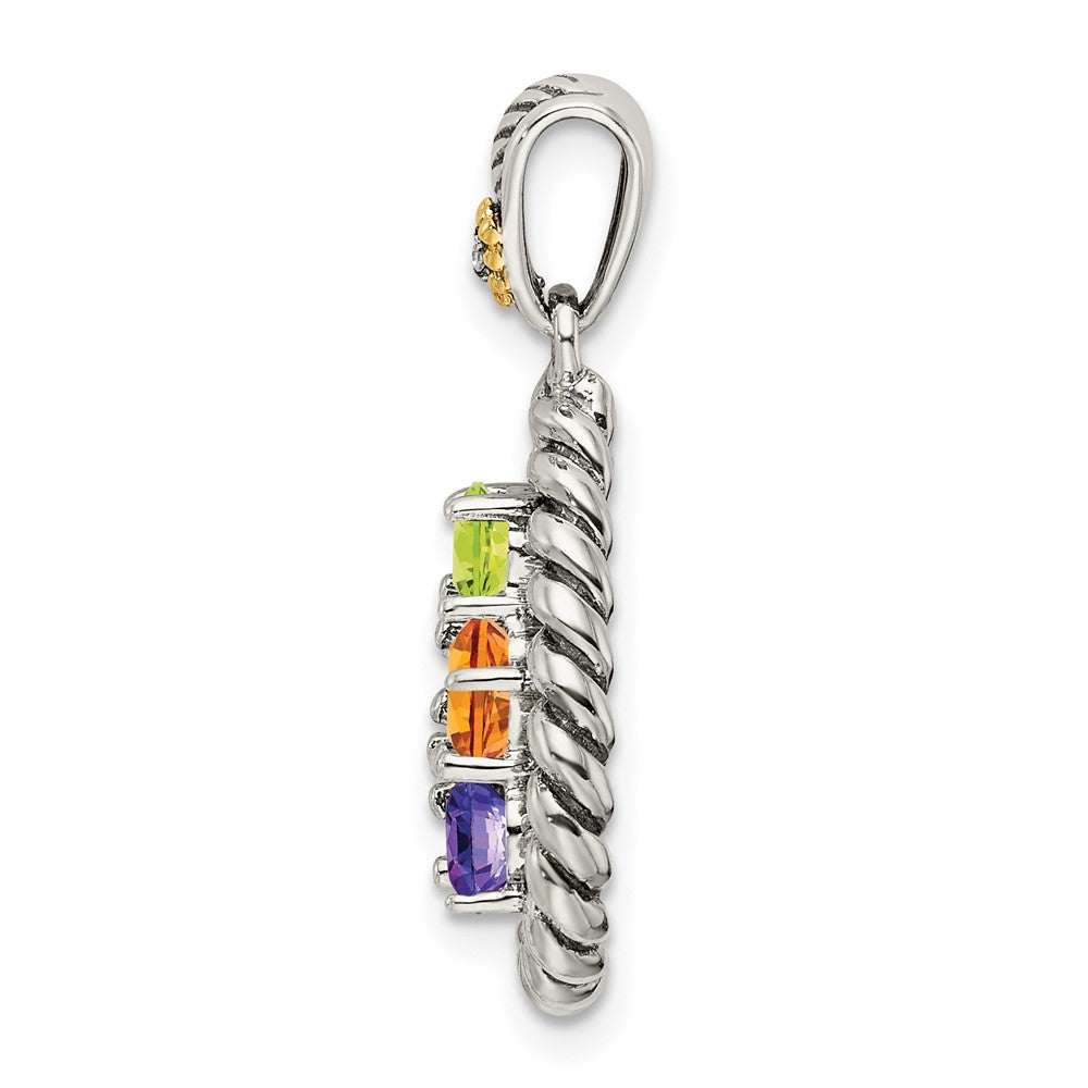Sterlingsilber Antikisiert mit 14K/silver Bicolor 5-stone mit Diamant Mutter Anhänger