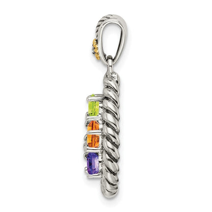 Sterlingsilber Antikisiert mit 14K/silver Bicolor 5-stone mit Diamant Mutter Anhänger