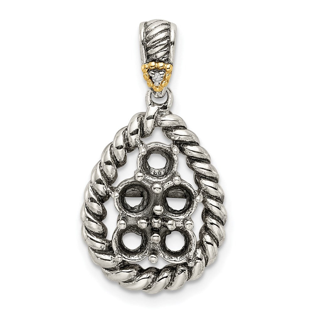 Sterlingsilber Antikisiert mit 14K/silver Bicolor 5-stone mit Diamant Mutter Anhänger