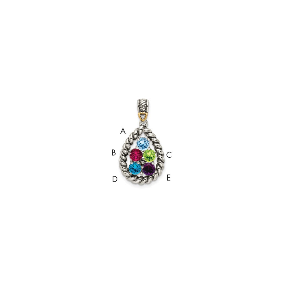 Sterlingsilber Antikisiert mit 14K/silver Bicolor 5-stone mit Diamant Mutter Anhänger