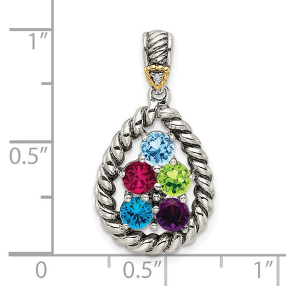 Sterlingsilber Antikisiert mit 14K/silver Bicolor 5-stone mit Diamant Mutter Anhänger