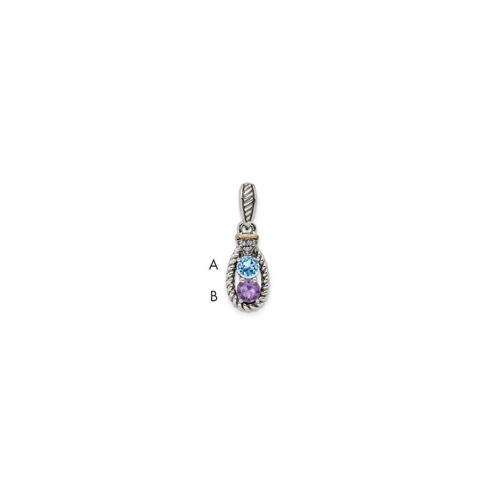Sterlingsilber Antikisiert mit 14K/silver Bicolor 2-stone mit Diamant Mutter Anhänger