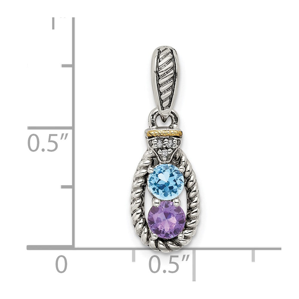 Sterlingsilber Antikisiert mit 14K/silver Bicolor 2-stone mit Diamant Mutter Anhänger