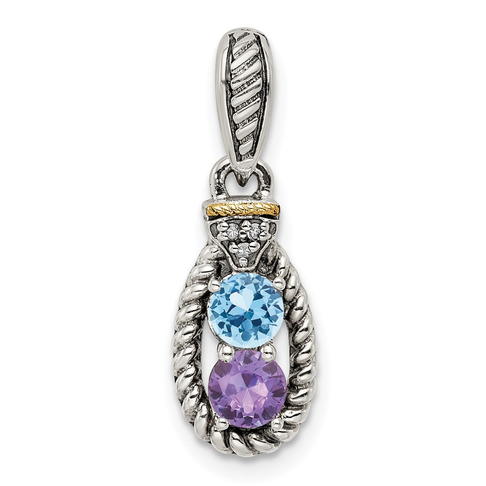 Sterlingsilber Antikisiert mit 14K/silver Bicolor 2-stone mit Diamant Mutter Anhänger