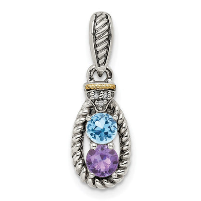 Sterlingsilber Antikisiert mit 14K/silver Bicolor 2-stone mit Diamant Mutter Anhänger