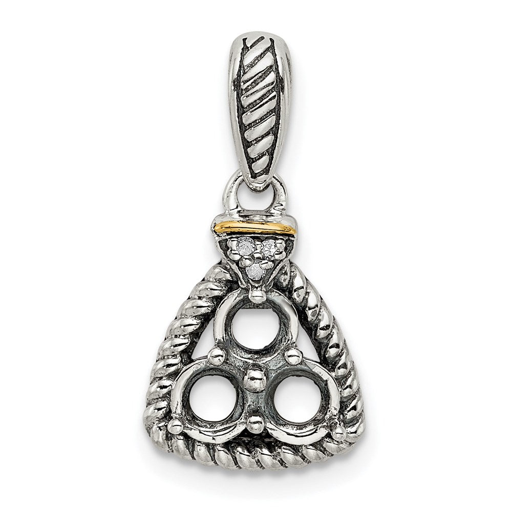 Sterlingsilber Antikisiert mit 14K/silver Bicolor 3-stone mit Diamant Mutter Anhänger