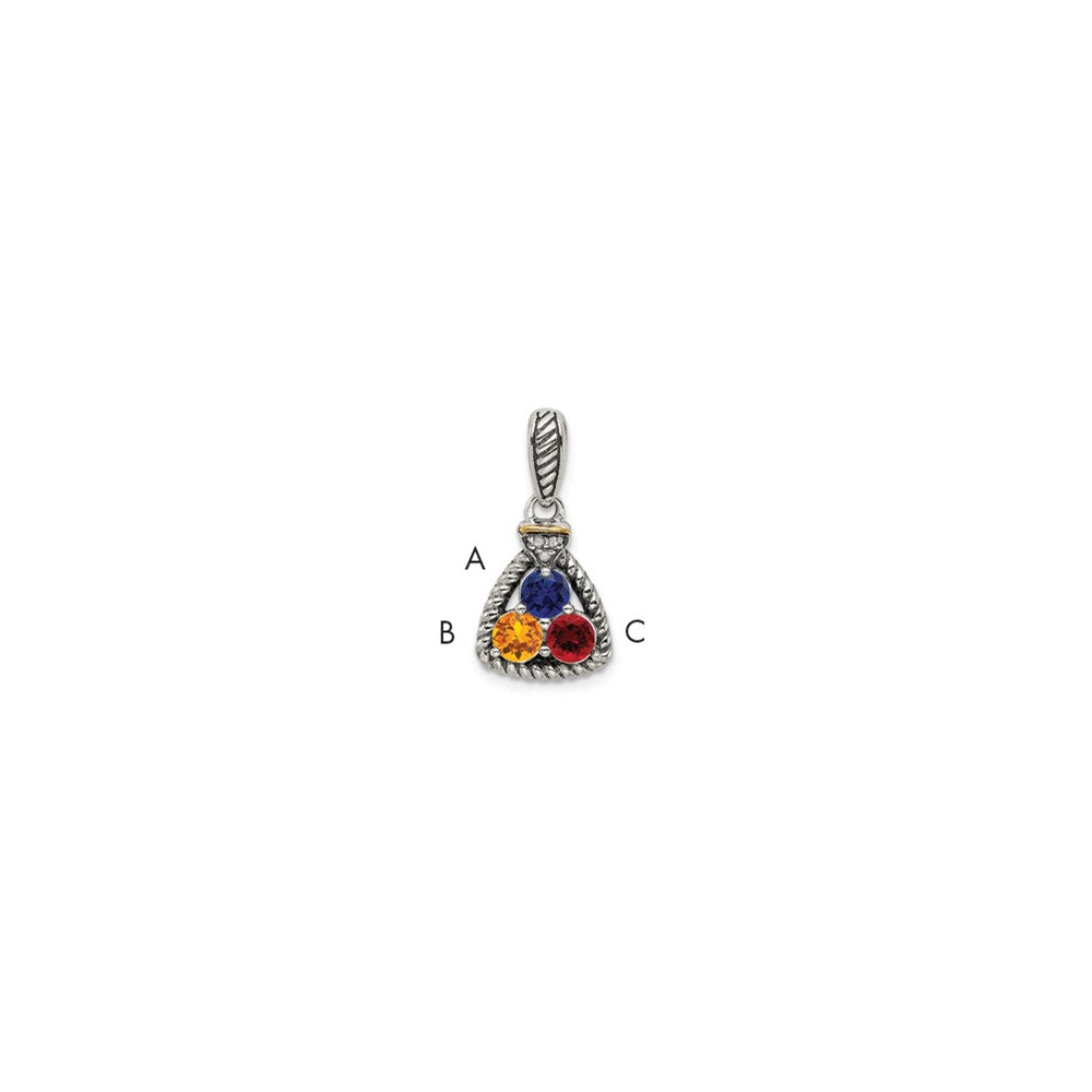 Sterlingsilber Antikisiert mit 14K/silver Bicolor 3-stone mit Diamant Mutter Anhänger