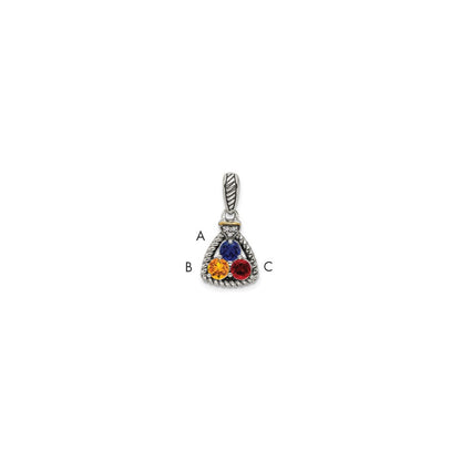 Sterlingsilber Antikisiert mit 14K/silver Bicolor 3-stone mit Diamant Mutter Anhänger