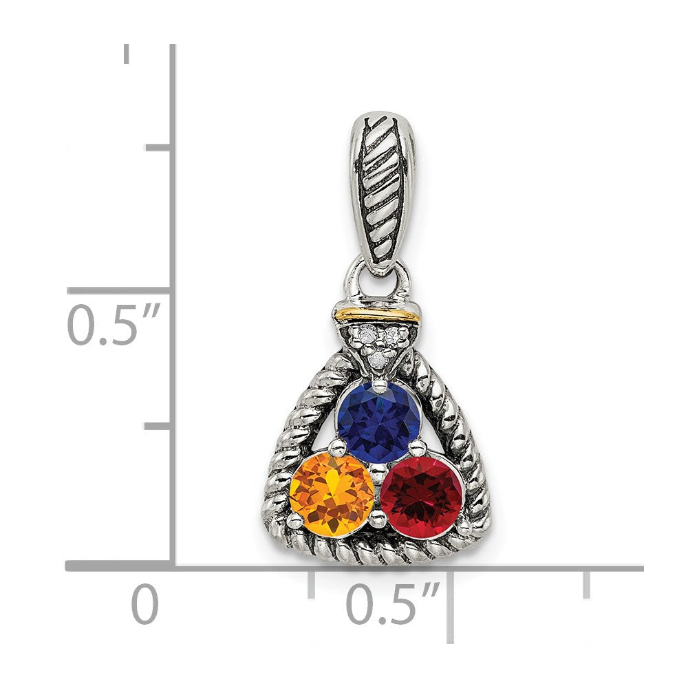 Sterlingsilber Antikisiert mit 14K/silver Bicolor 3-stone mit Diamant Mutter Anhänger