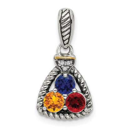 Sterlingsilber Antikisiert mit 14K/silver Bicolor 3-stone mit Diamant Mutter Anhänger