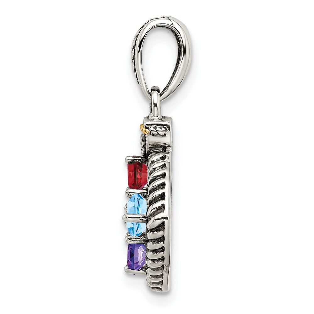 Sterlingsilber Antikisiert mit 14K/silver Bicolor 4-stone mit Diamant Mutter Anhänger
