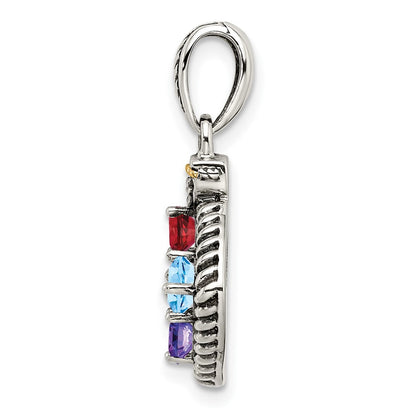 Sterlingsilber Antikisiert mit 14K/silver Bicolor 4-stone mit Diamant Mutter Anhänger