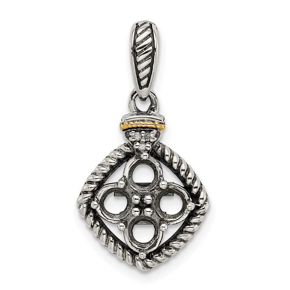 Sterlingsilber Antikisiert mit 14K/silver Bicolor 4-stone mit Diamant Mutter Anhänger