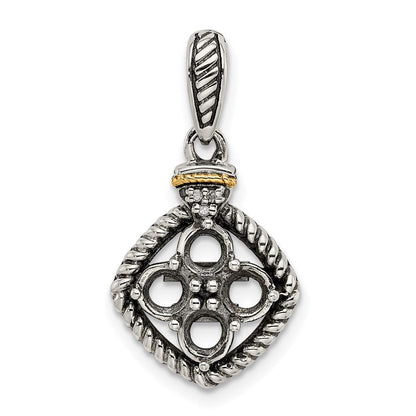 Sterlingsilber Antikisiert mit 14K/silver Bicolor 4-stone mit Diamant Mutter Anhänger