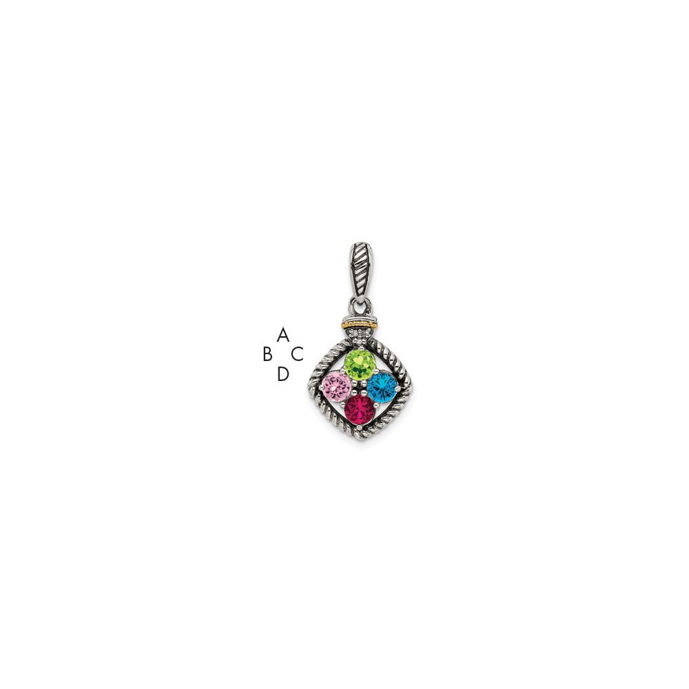 Sterlingsilber Antikisiert mit 14K/silver Bicolor 4-stone mit Diamant Mutter Anhänger