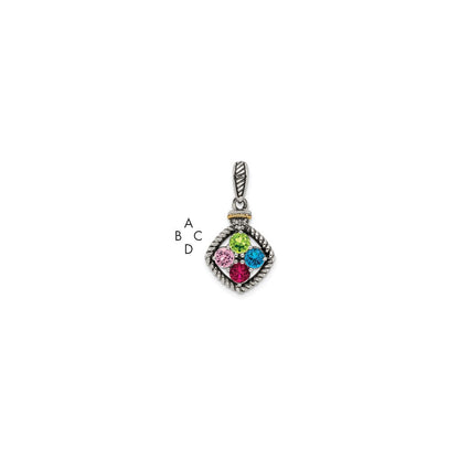 Sterlingsilber Antikisiert mit 14K/silver Bicolor 4-stone mit Diamant Mutter Anhänger