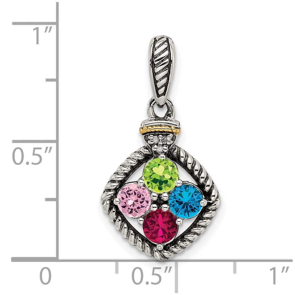 Sterlingsilber Antikisiert mit 14K/silver Bicolor 4-stone mit Diamant Mutter Anhänger