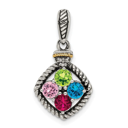 Sterlingsilber Antikisiert mit 14K/silver Bicolor 4-stone mit Diamant Mutter Anhänger