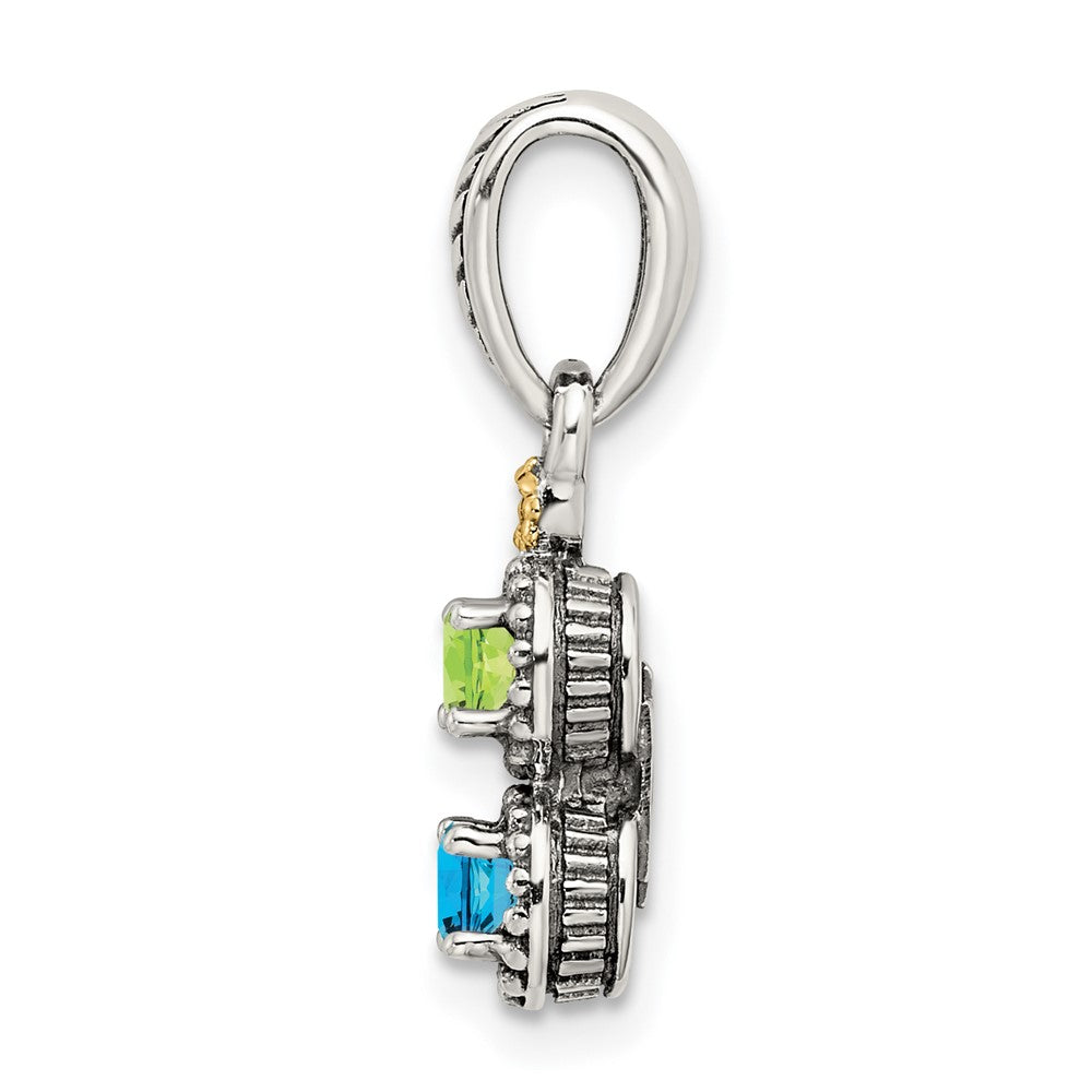 Sterlingsilber Antikisiert mit 14K/silver Bicolor 2-stone mit Diamant Mutter Anhänger