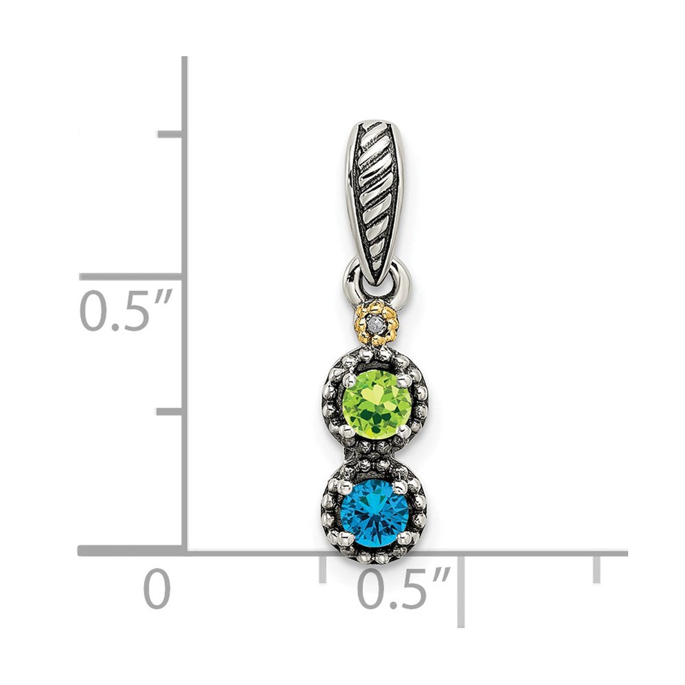 Sterlingsilber Antikisiert mit 14K/silver Bicolor 2-stone mit Diamant Mutter Anhänger