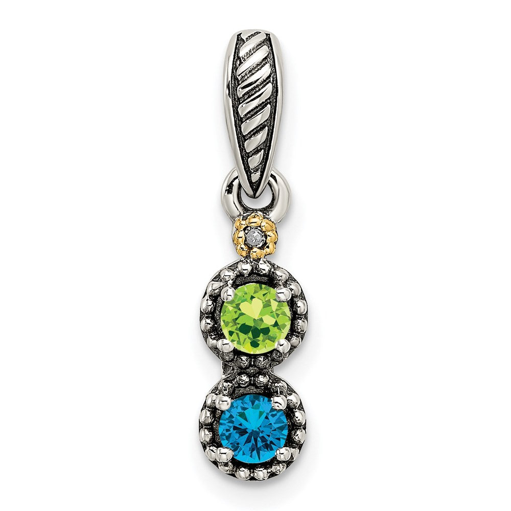 Sterlingsilber Antikisiert mit 14K/silver Bicolor 2-stone mit Diamant Mutter Anhänger