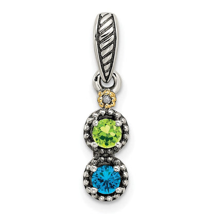 Sterlingsilber Antikisiert mit 14K/silver Bicolor 2-stone mit Diamant Mutter Anhänger