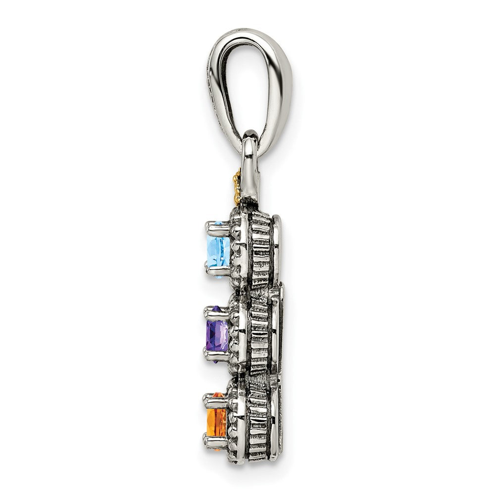 Sterlingsilber Antikisiert mit 14K/silver Bicolor 3-stone mit Diamant Mutter Anhänger