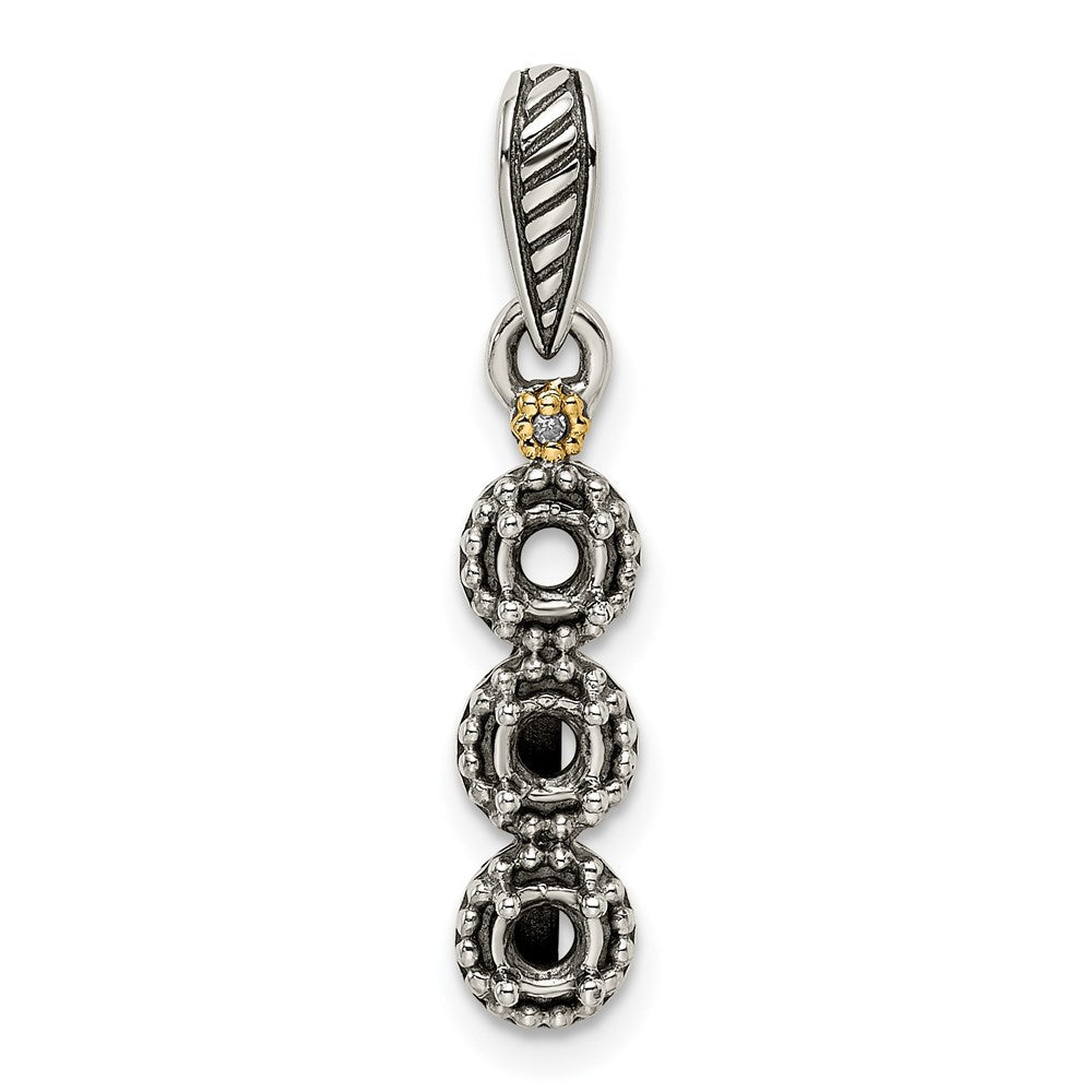 Sterlingsilber Antikisiert mit 14K/silver Bicolor 3-stone mit Diamant Mutter Anhänger