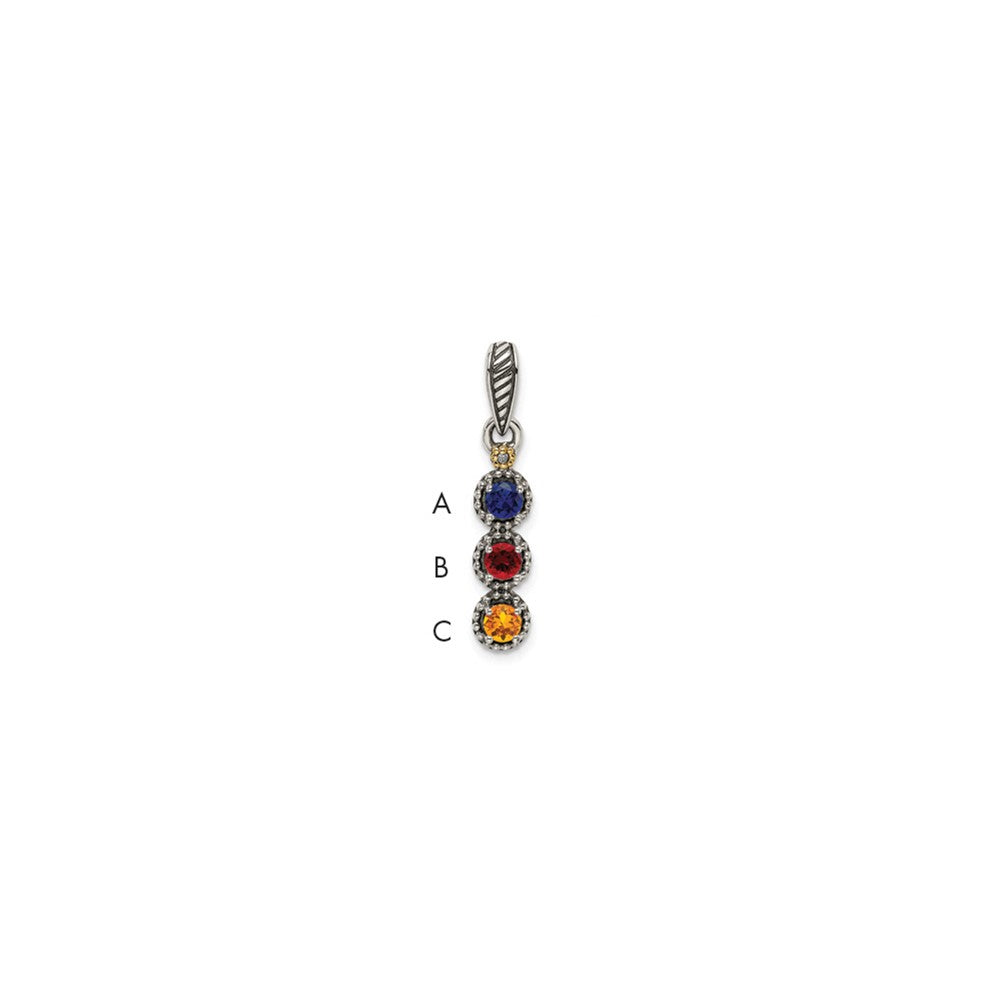 Sterlingsilber Antikisiert mit 14K/silver Bicolor 3-stone mit Diamant Mutter Anhänger